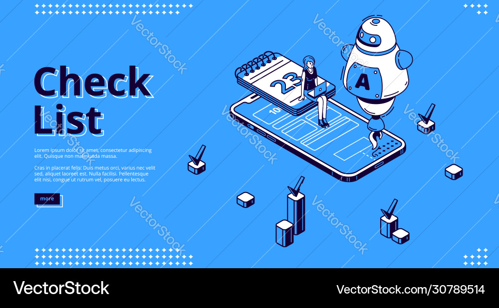 Check list isometric landing page online checklist Check list isometric landing page online checklist Vector Image