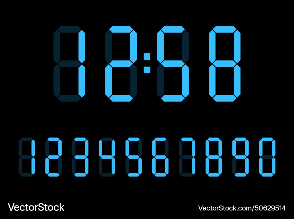 Digital clock numbers set electronic figures vector image