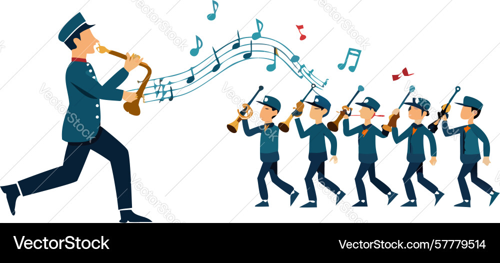 Marching band performs dynamically with brass vector image