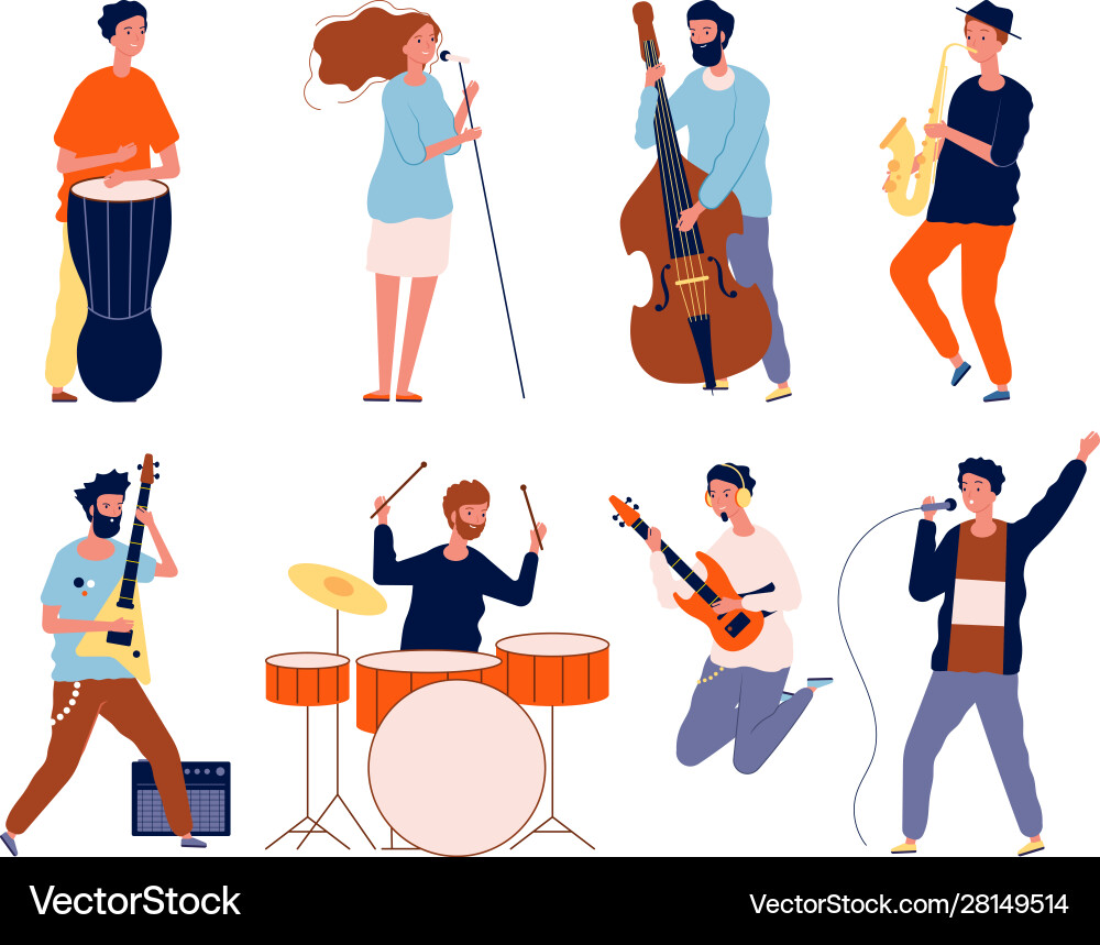 Music band characters rock group musicians Music band characters rock group musicians vector image
