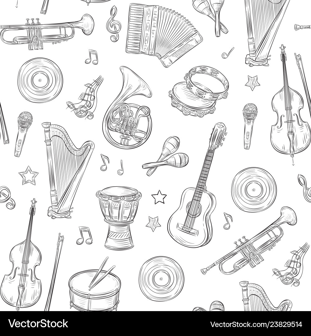 Musical Instruments Seamless Pattern vector image