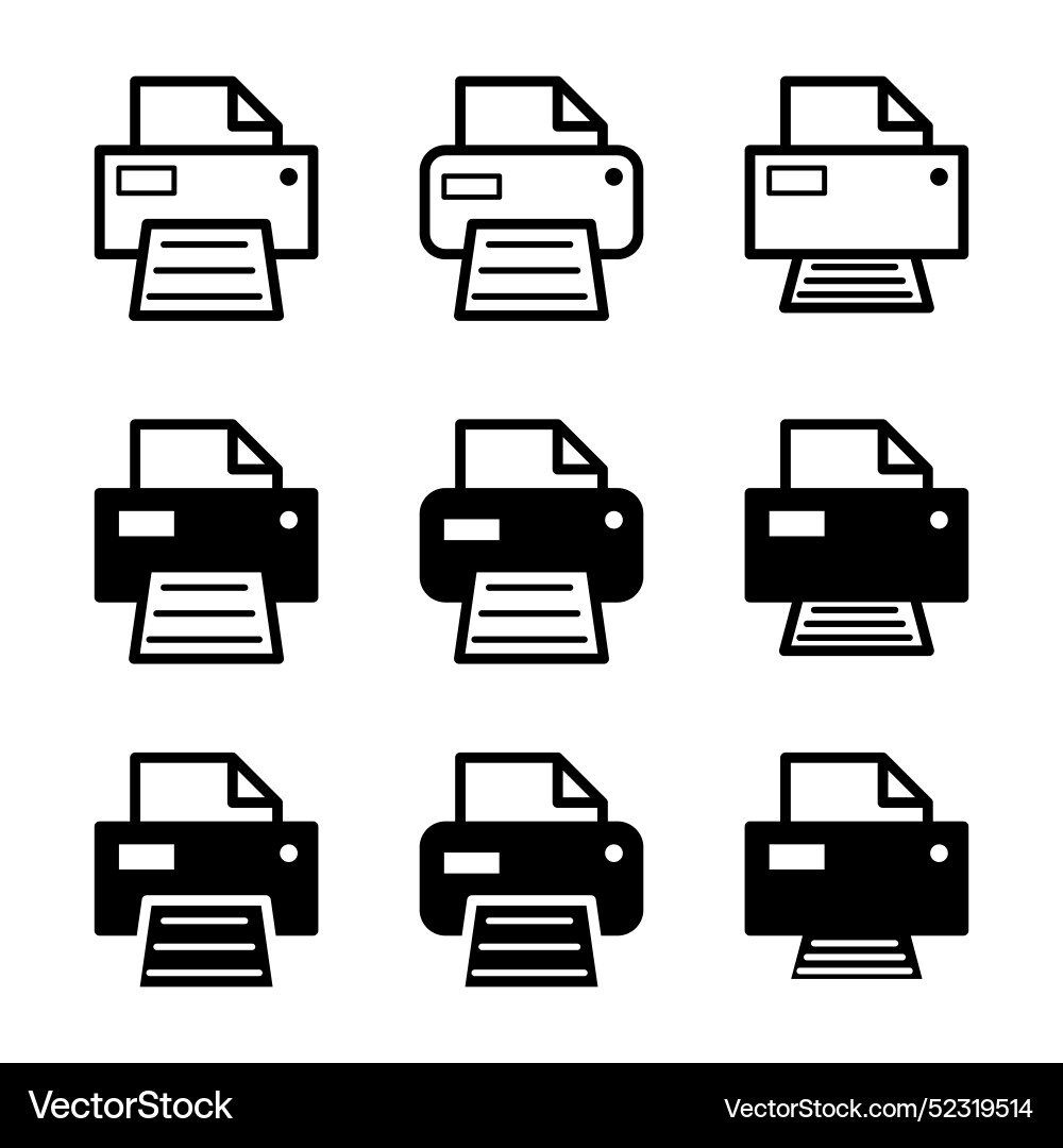 Set of printer document web icon printout machine Set of printer document web icon printout machine vector image
