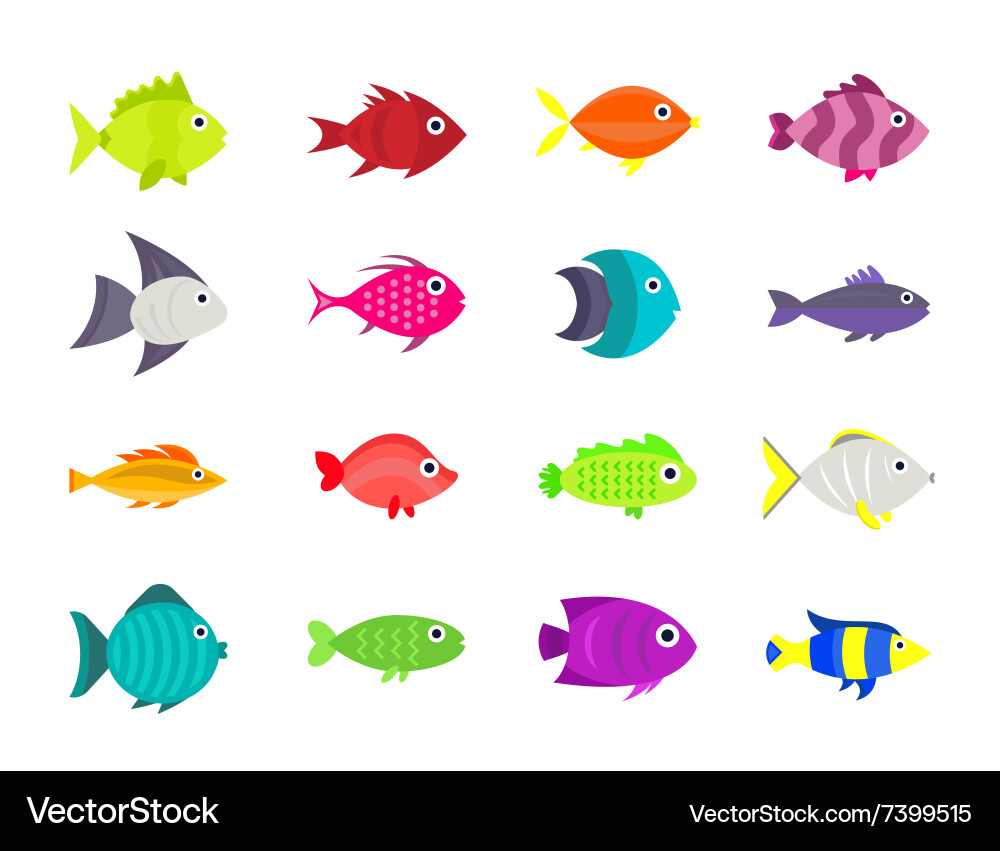 Colorful Fish Icon Set Vector Image