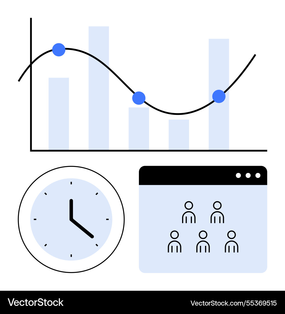 Data analytics with graph clock and team Data analytics with graph clock and team vector image