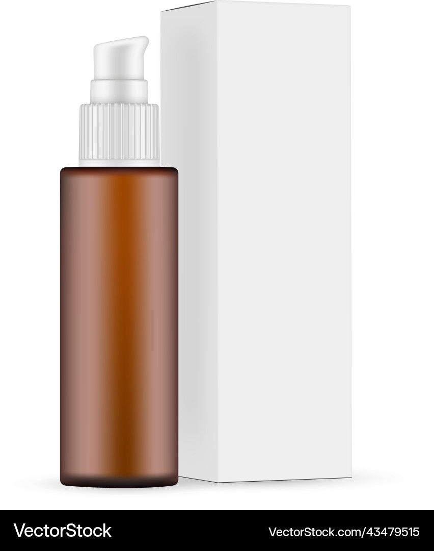 High amber cosmetic pump bottle mockup for oil High amber cosmetic pump bottle mockup for oil vector image