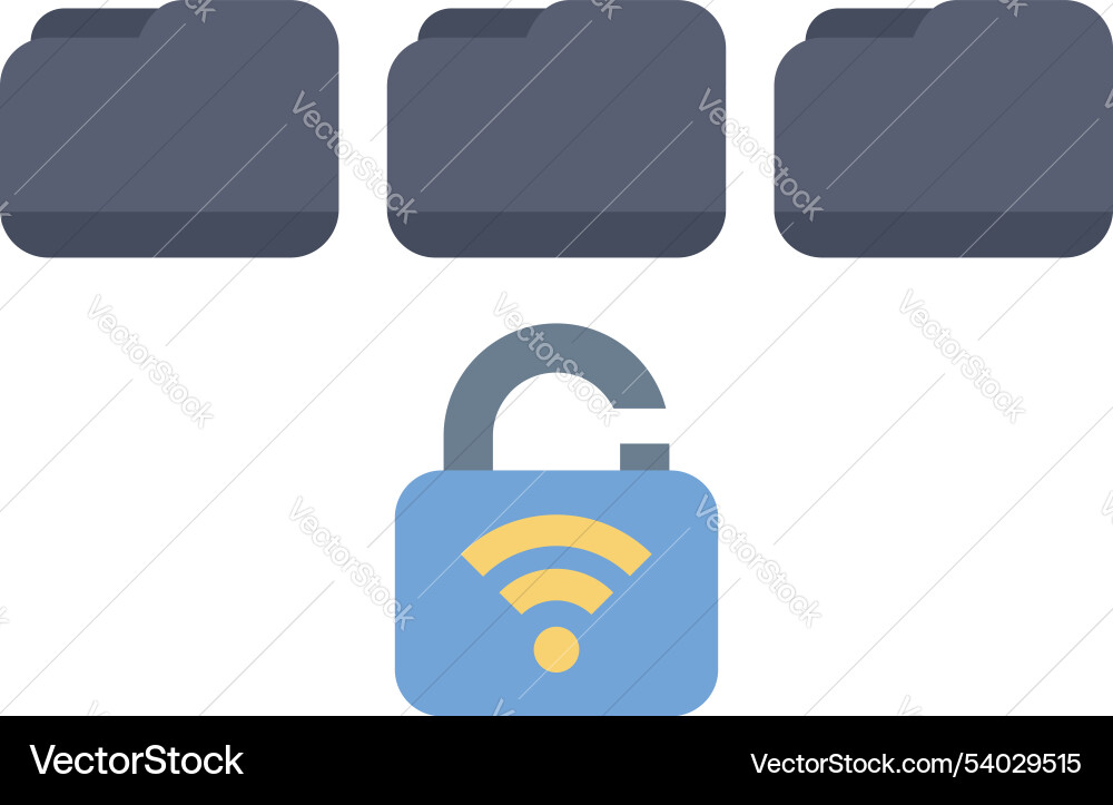 Open padlock with wifi symbol protecting files Open padlock with wifi symbol protecting files Vector Image