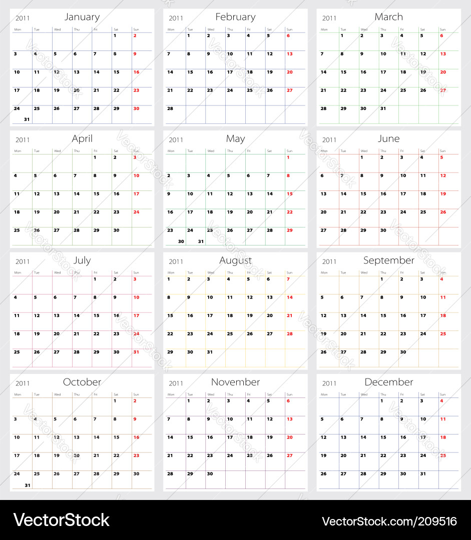 2011 calendar Royalty Free Vector Image - VectorStock