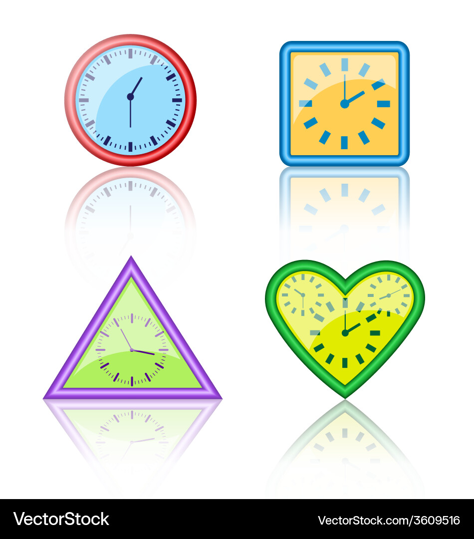 Bright multicolored different forms clocks vector image