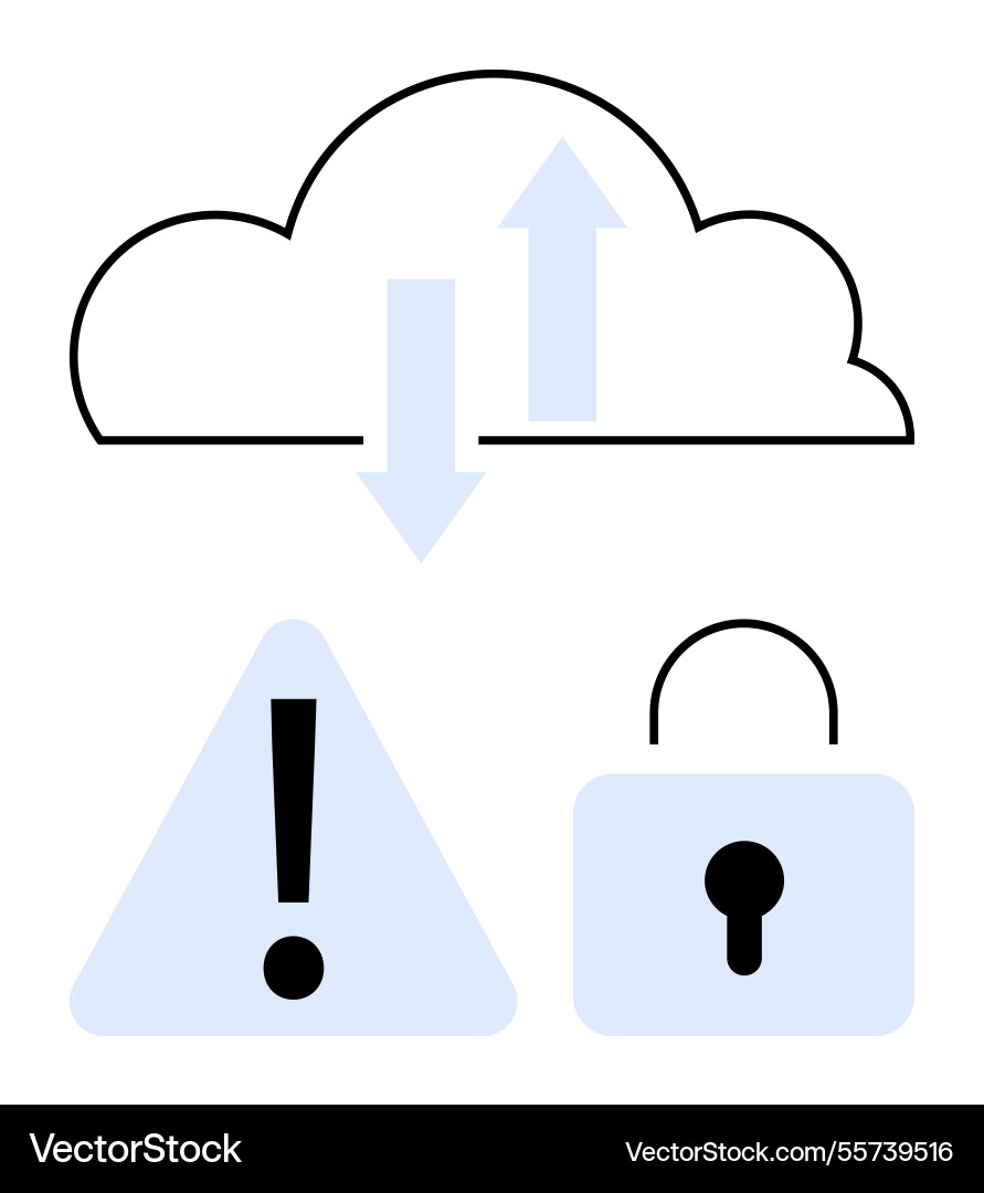 Cloud data transfer with security warning Cloud data transfer with security warning vector image
