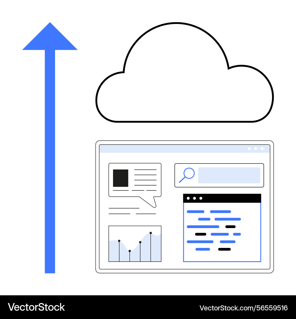 Cloud-Daten-Upload-System mit Wachstumspfeil Vektorbild