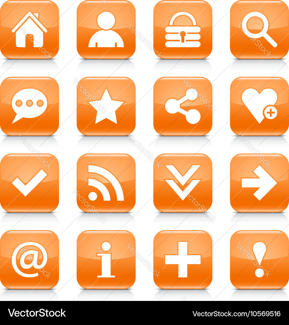 Orange basic sign rounded square icon web button vector image