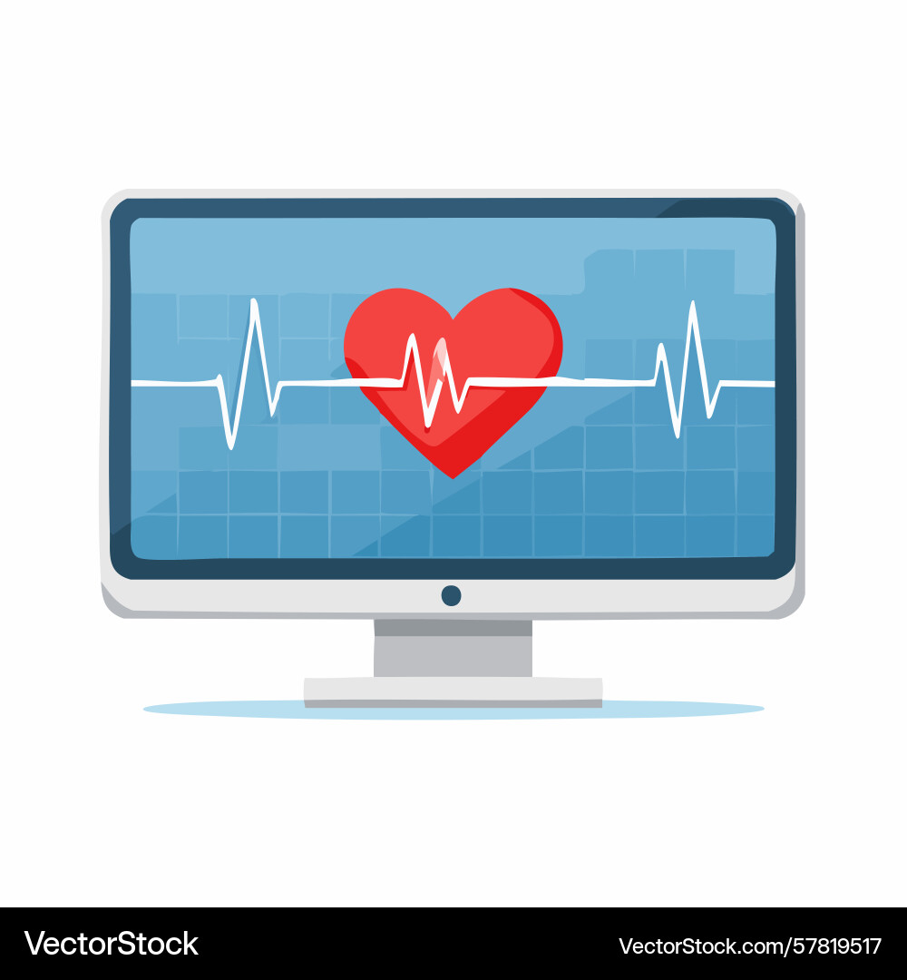 Computer monitor displaying heartbeat with red Computer monitor displaying heartbeat with red vector image