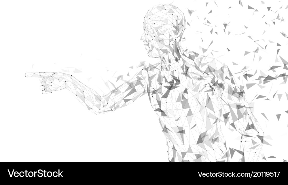 Conceptual abstract man touching or pointing vector image