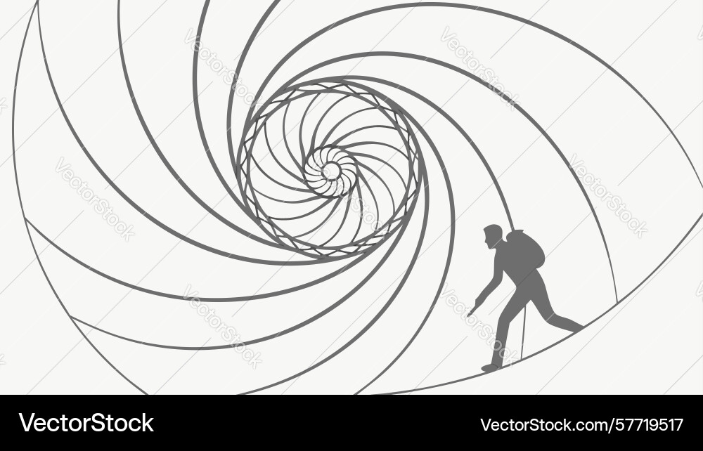 Man walking along abstract fibonacci spiral path vector image