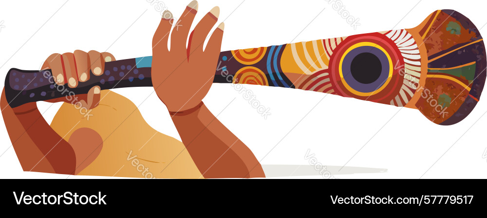 Person playing didgeridoo creating resonant vector image