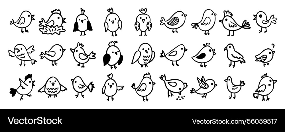 Süße Vögel Wald Tierfiguren Doodle Hand Süße Vögel Wald Tierfiguren Doodle Hand vektorbild