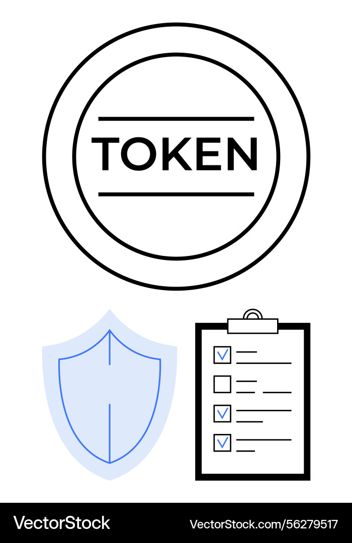 Secure token with shield and checklist Secure token with shield and checklist vector image