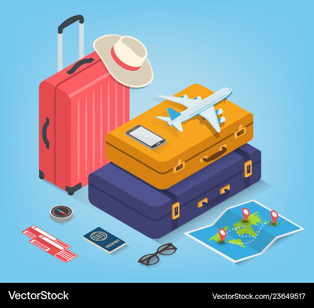 Travel equipment in isometric style vector image