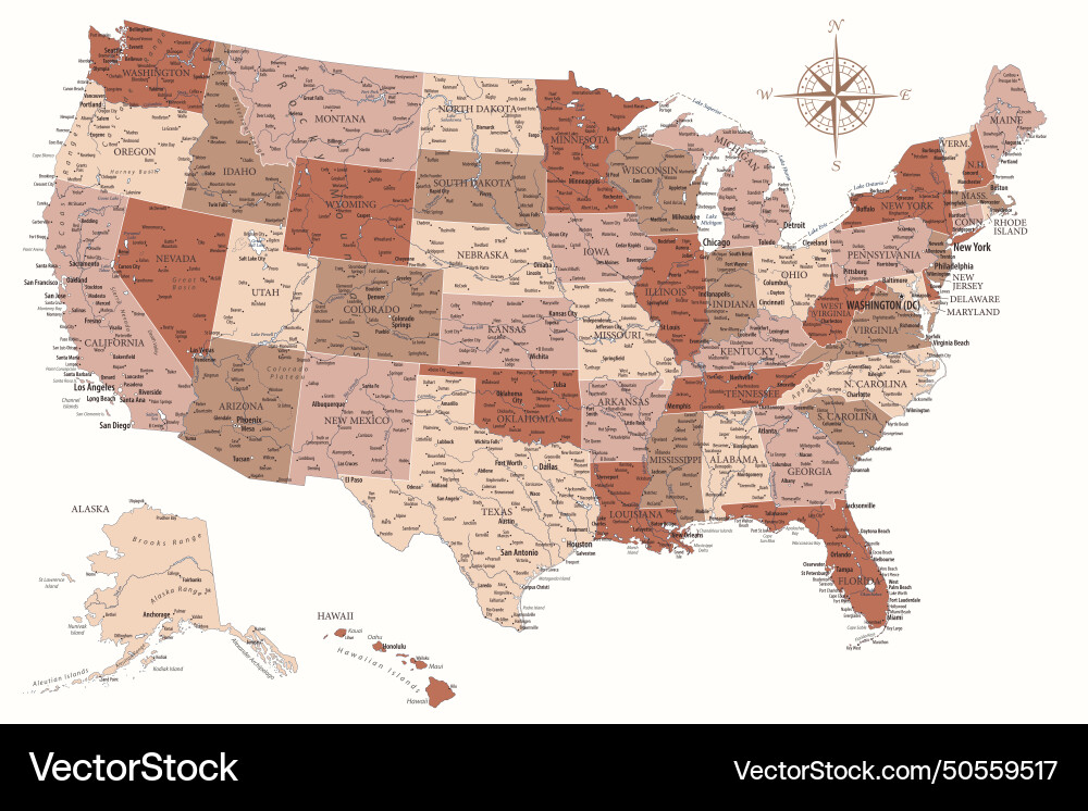 United states - highly detailed map Royalty Free Vector