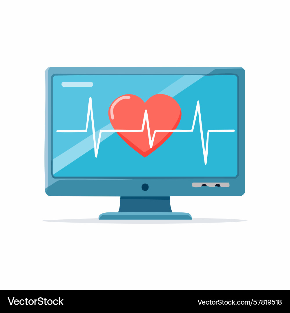 Flat of a computer monitor displaying heartbeat vector image