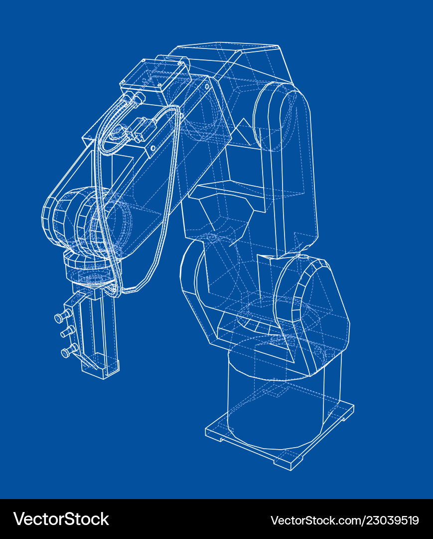 3d outline robotic arm rendering of vector image