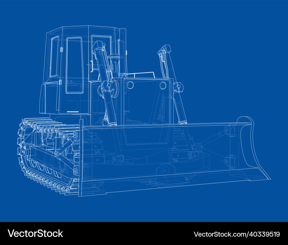Bulldozer Rendering - 3D Wireframe vector image