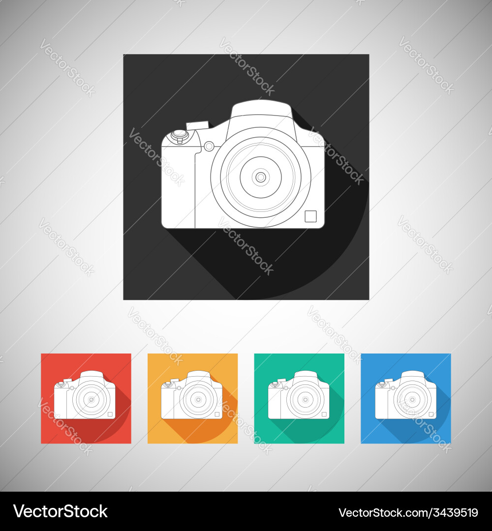 Camera icon on square background with long shadow vector image