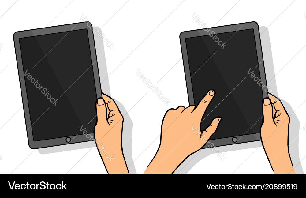 Hands holing tablet computer with blank screen Hands holing tablet computer with blank screen vector image