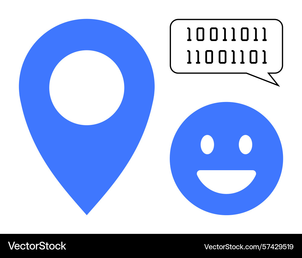 Happy face communicating with binary code beside Happy face communicating with binary code beside vector image