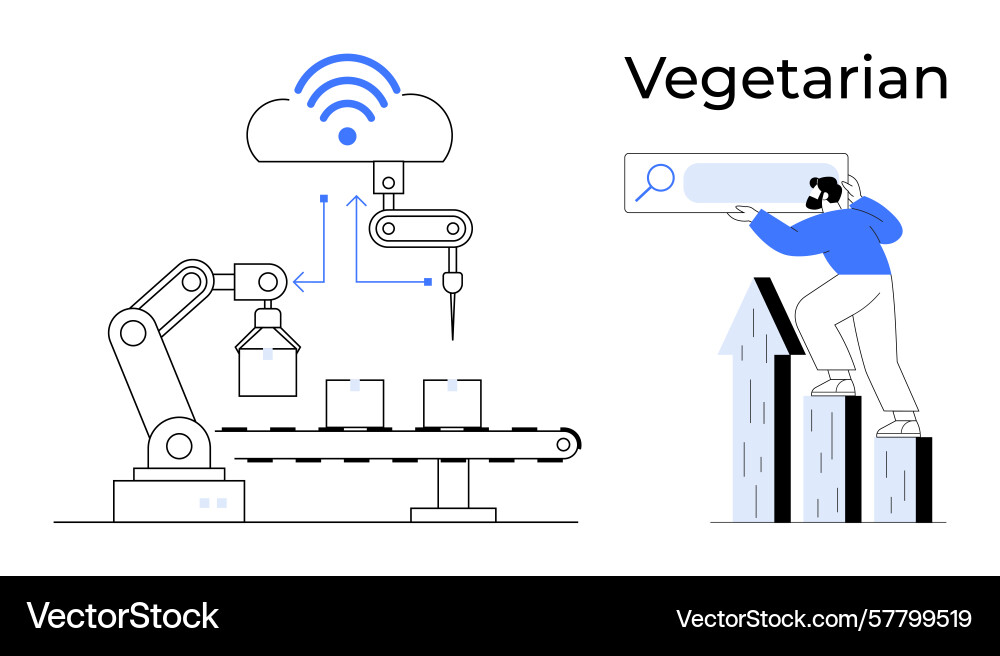 Smart factory automation and online search concept Smart factory automation and online search concept Vector Image