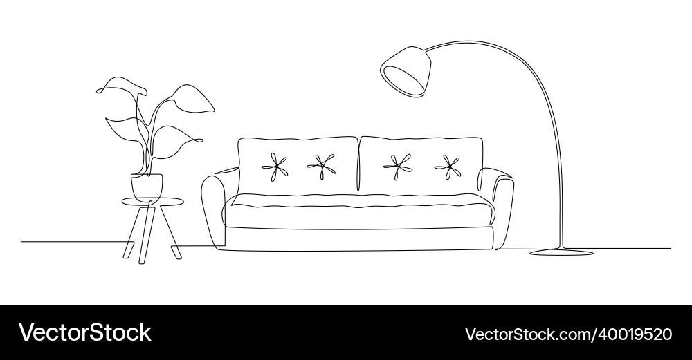 Continuous one line drawing of sofa and floor lamp Continuous one line drawing of sofa and floor lamp vector image