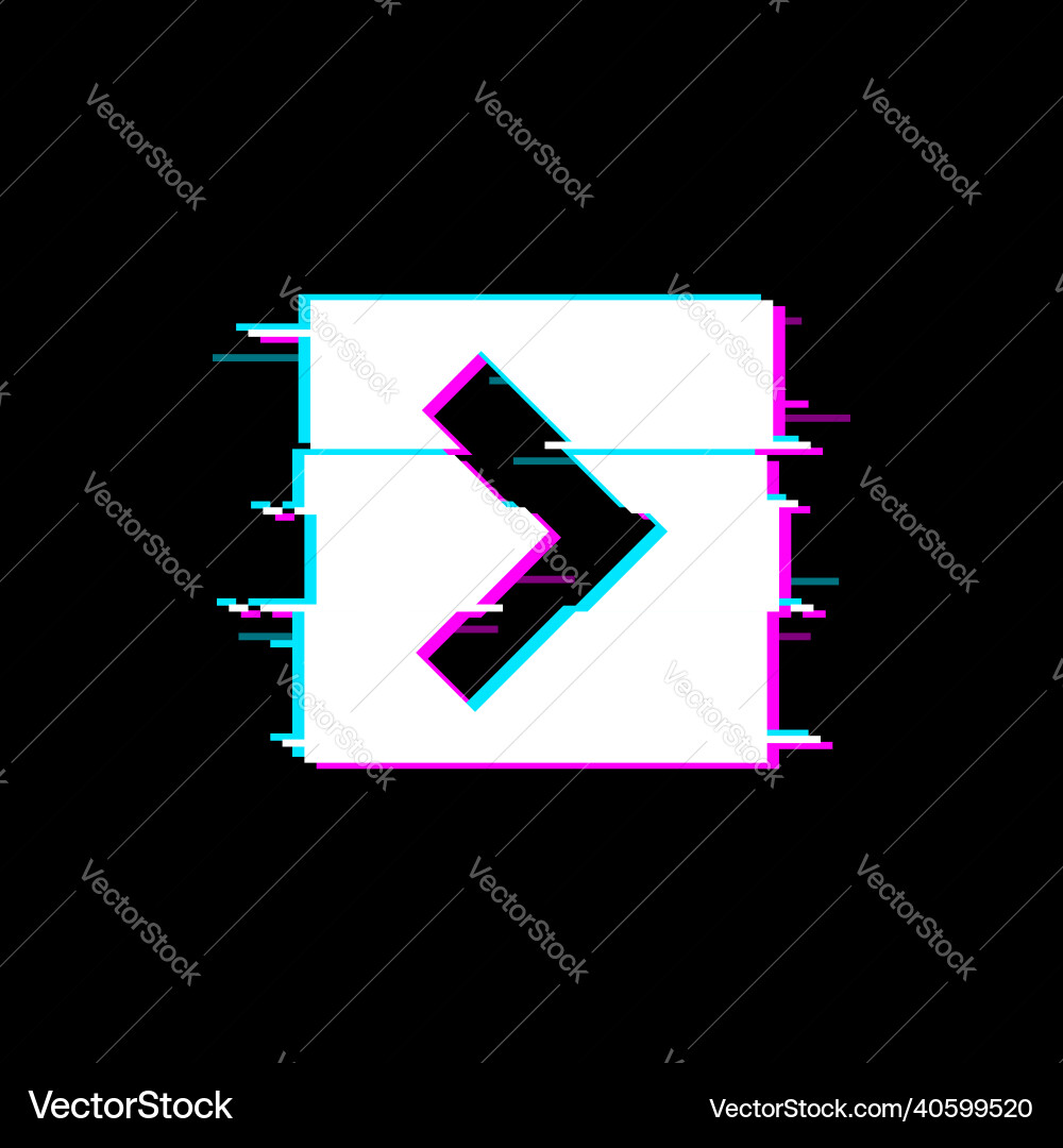 Glitched arrow on square isolated play button sign Glitched arrow on square isolated play button sign Vector Image