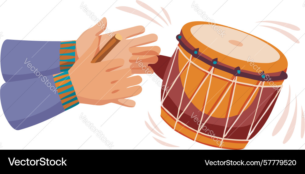 Hands playing djembe drum creating dynamic vector image
