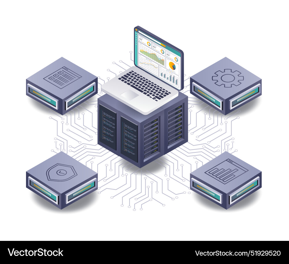 Integrated server data management and analysis Integrated server data management and analysis vector image