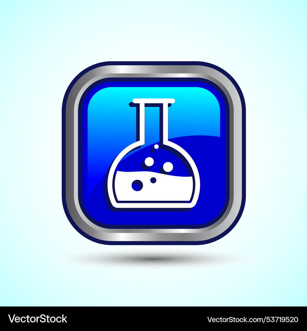Lab flask icon design blue color square button Vector Image