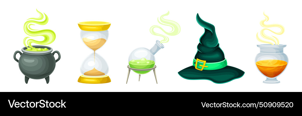 Magic object and element with cauldron hourglass Magic object and element with cauldron hourglass vector image