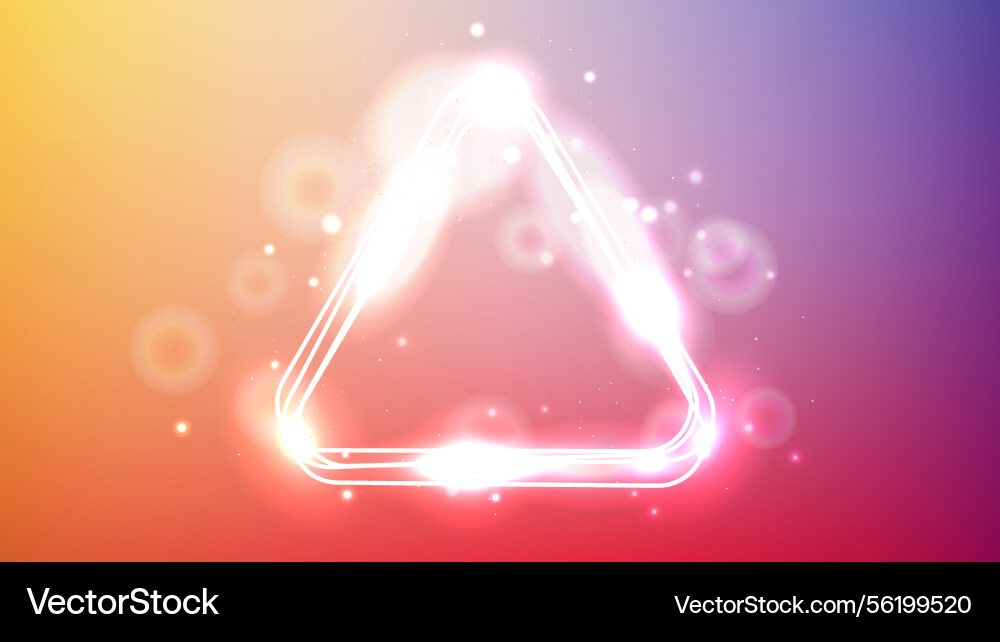 Neon rounded triangle frame with shining effects vector image
