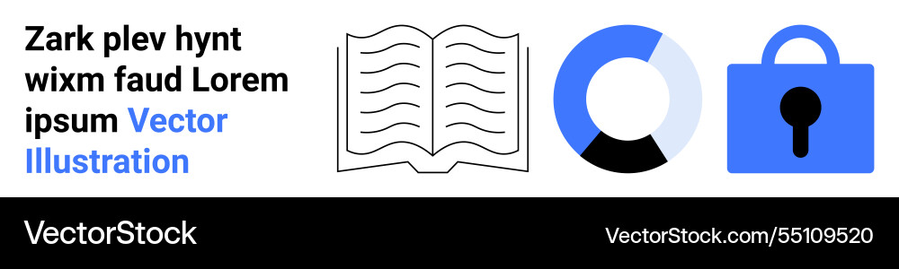 Open book with pie chart and padlock representing Open book with pie chart and padlock representing vector image