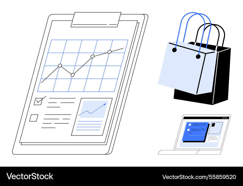 Performance analytics on clipboard with shopping Performance analytics on clipboard with shopping vector image