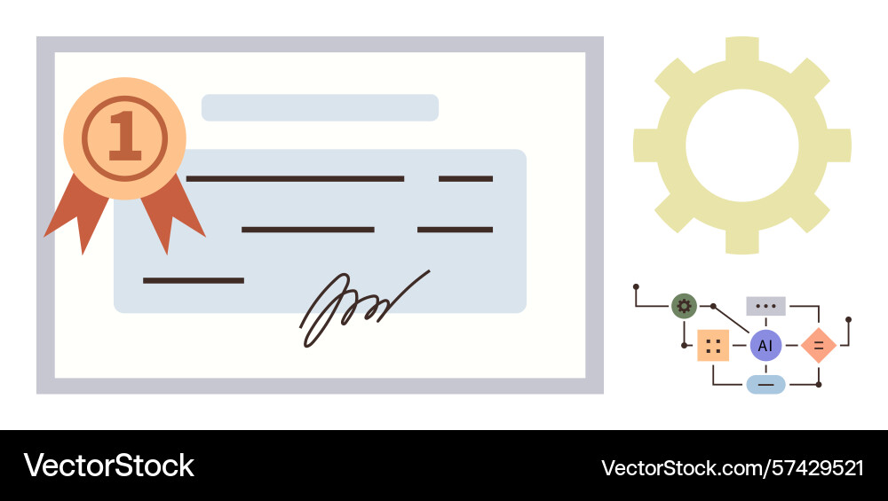 Certificate with ribbon and ai workflow diagram Certificate with ribbon and ai workflow diagram vector image