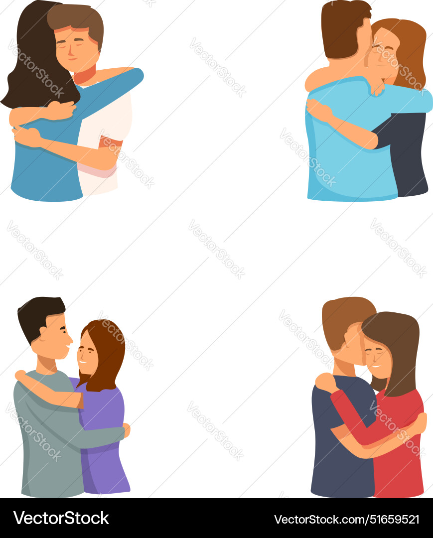Diverse couples embracing set Royalty Free Vector Image