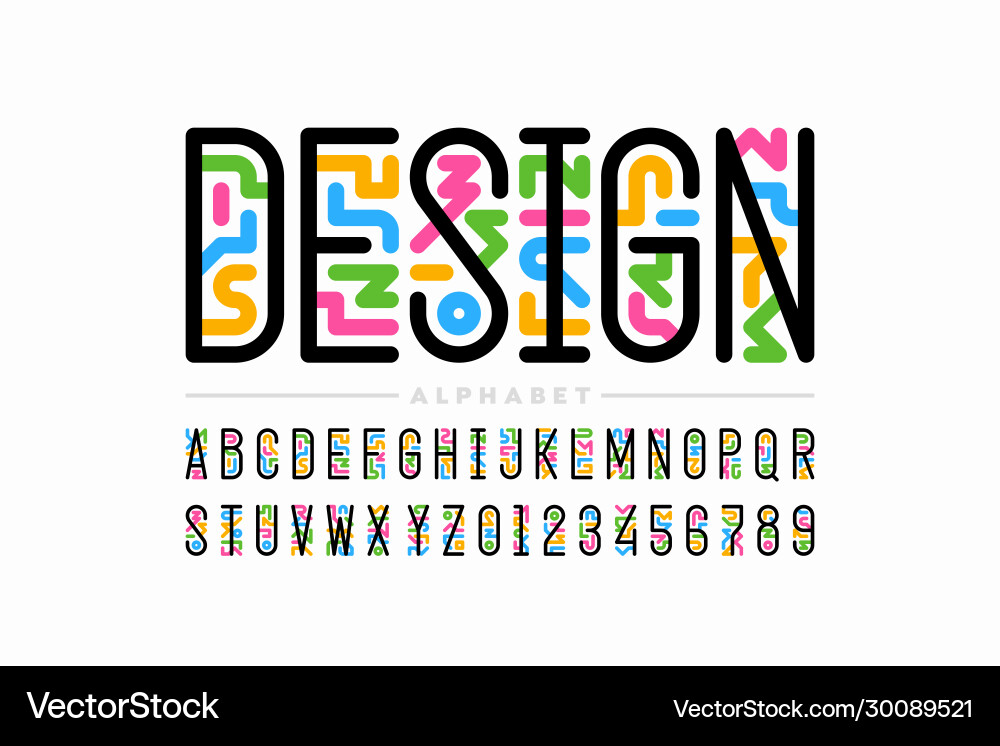 Linear style colorful font vector image