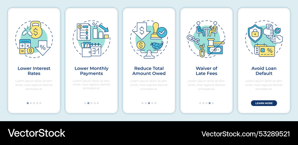 Pros of debt restructuring onboarding mobile app Pros of debt restructuring onboarding mobile app vector image