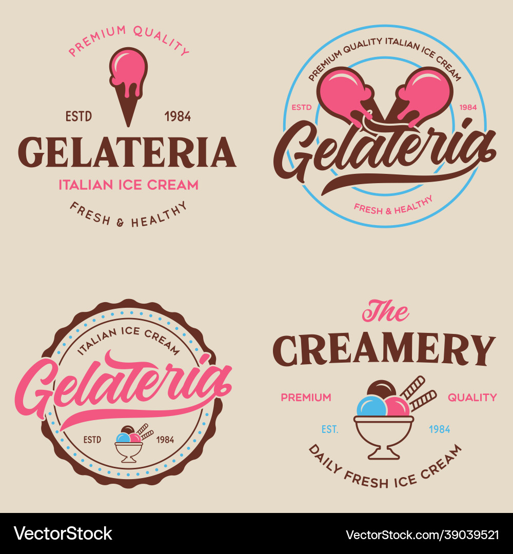 Set of vintage ice cream shop logo badges Set of vintage ice cream shop logo badges vector image