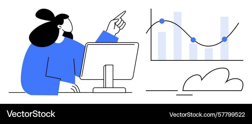 Professional analyzing data trends on desktop Professional analyzing data trends on desktop vector image