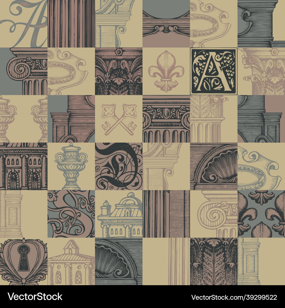 Seamless pattern on the theme of old architecture Seamless pattern on the theme of old architecture Vector Image