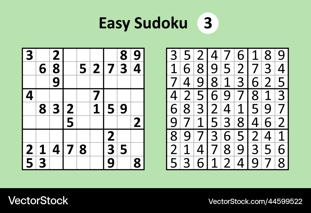 Sudoku game with answers easy complexity simple vector image