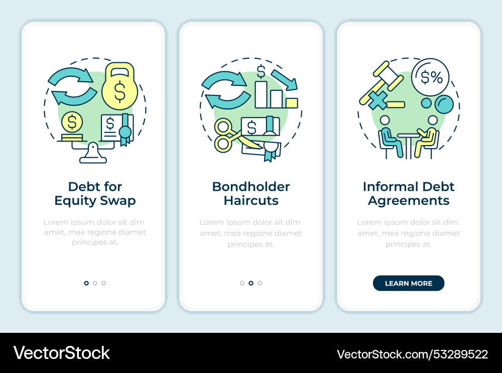 Types of debt restructuring methods onboarding Types of debt restructuring methods onboarding vector image