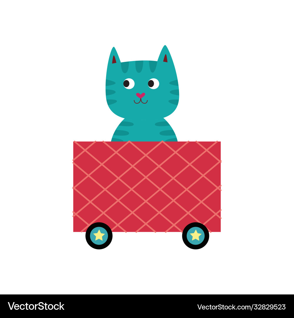Blaue Karikatur Katze sitzt in rosa Lokomotive Zug Blaue Karikatur Katze sitzt in rosa Lokomotive Zug vektorbild
