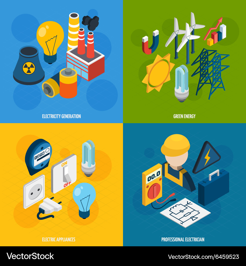 Electricity isometric set Royalty Free Vector Image